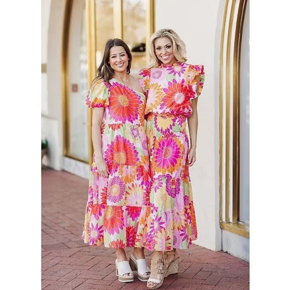 J.Marie Leilani One Shoulder Short Puffed Sleeve Tiered Midi DressFrom J.Marie, - Picture 8 of 13